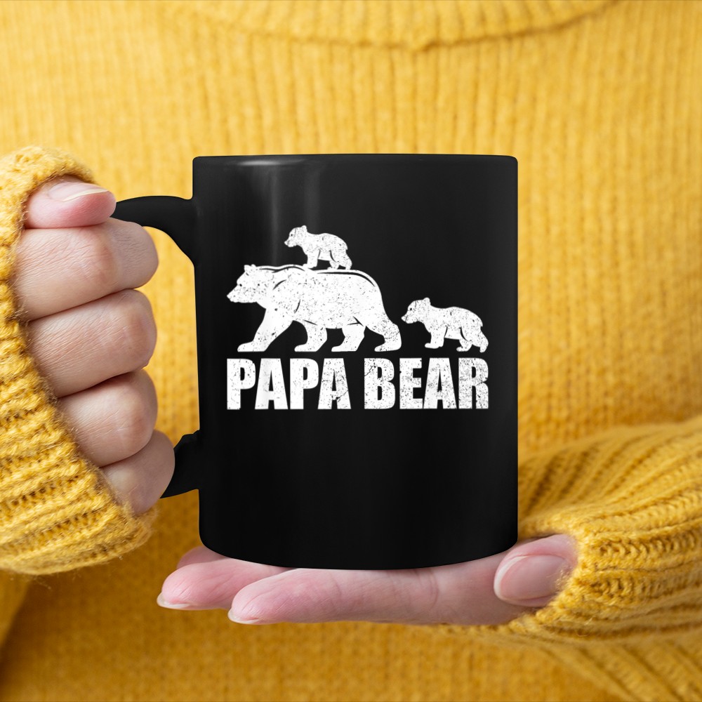 Mens Funny Papa Bear 2 Cubs Vintage Retro Unisex Shirt Gift for Dad