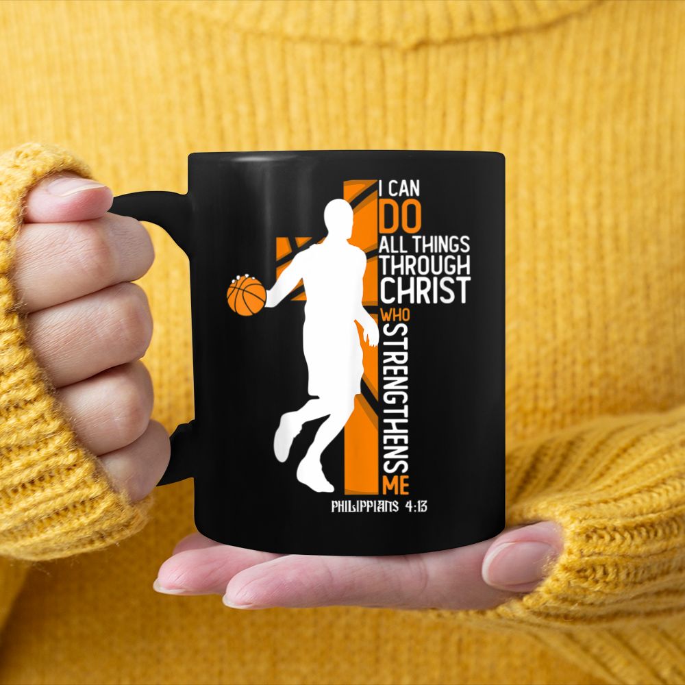 Christian Basketball Cross I Can Do All Things Through Jesus Black Mug