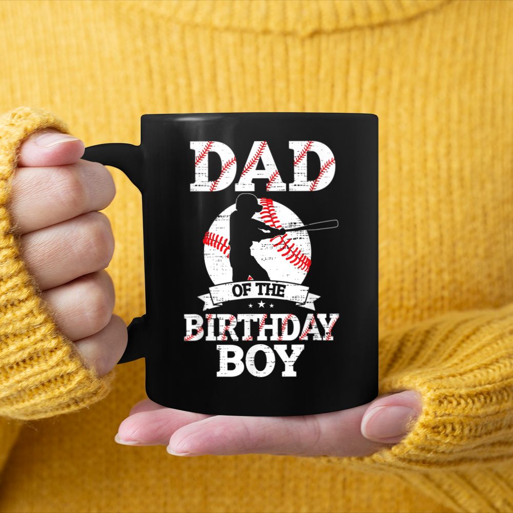 Dad Of The Birthday Boy Baseball Lover Vintage Retro Black Mug