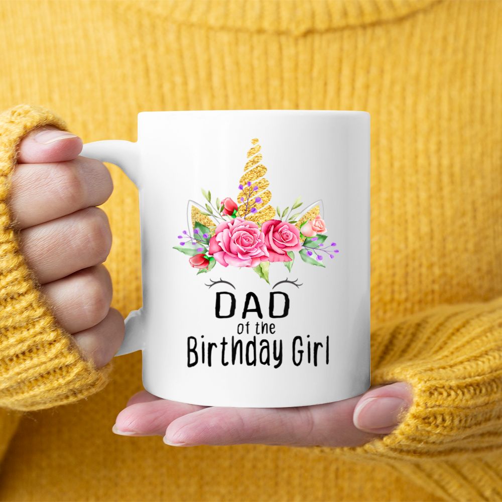 Mens unicorn dad of the birthday girl matching party White Mug