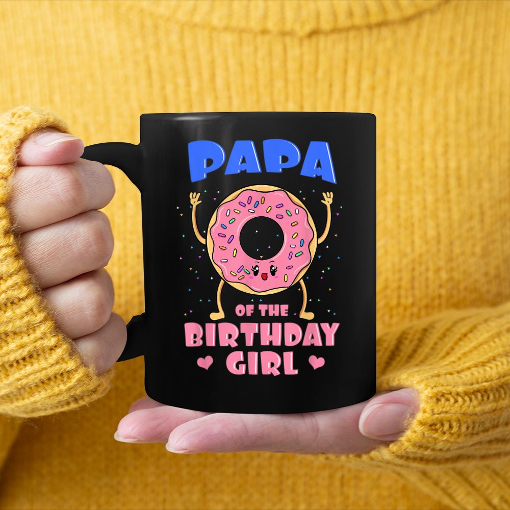 Papa Of The Birthday Girl Pink Donut Bday Party Daddy Dad Black Mug