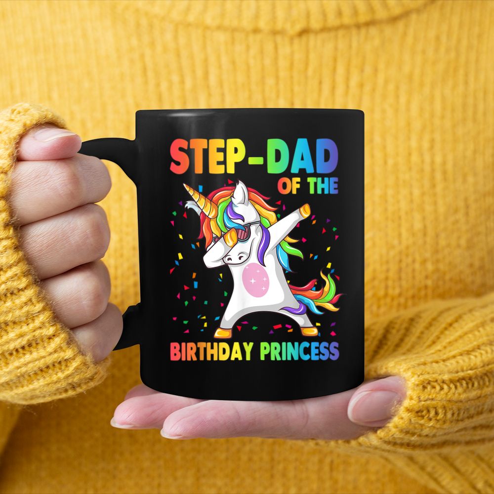 Step-Dad Of The Birthday Princess Dabbing Unicorn Girl Black Mug