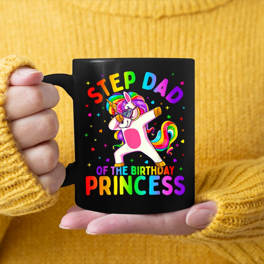 Step Dad of the Birthday Princess Girl Dabbing Unicorn Black Mug