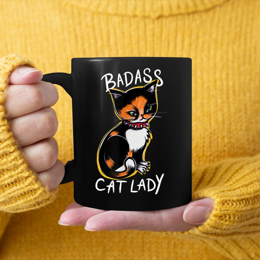 Badass Cat Mom fun calico Black Mug