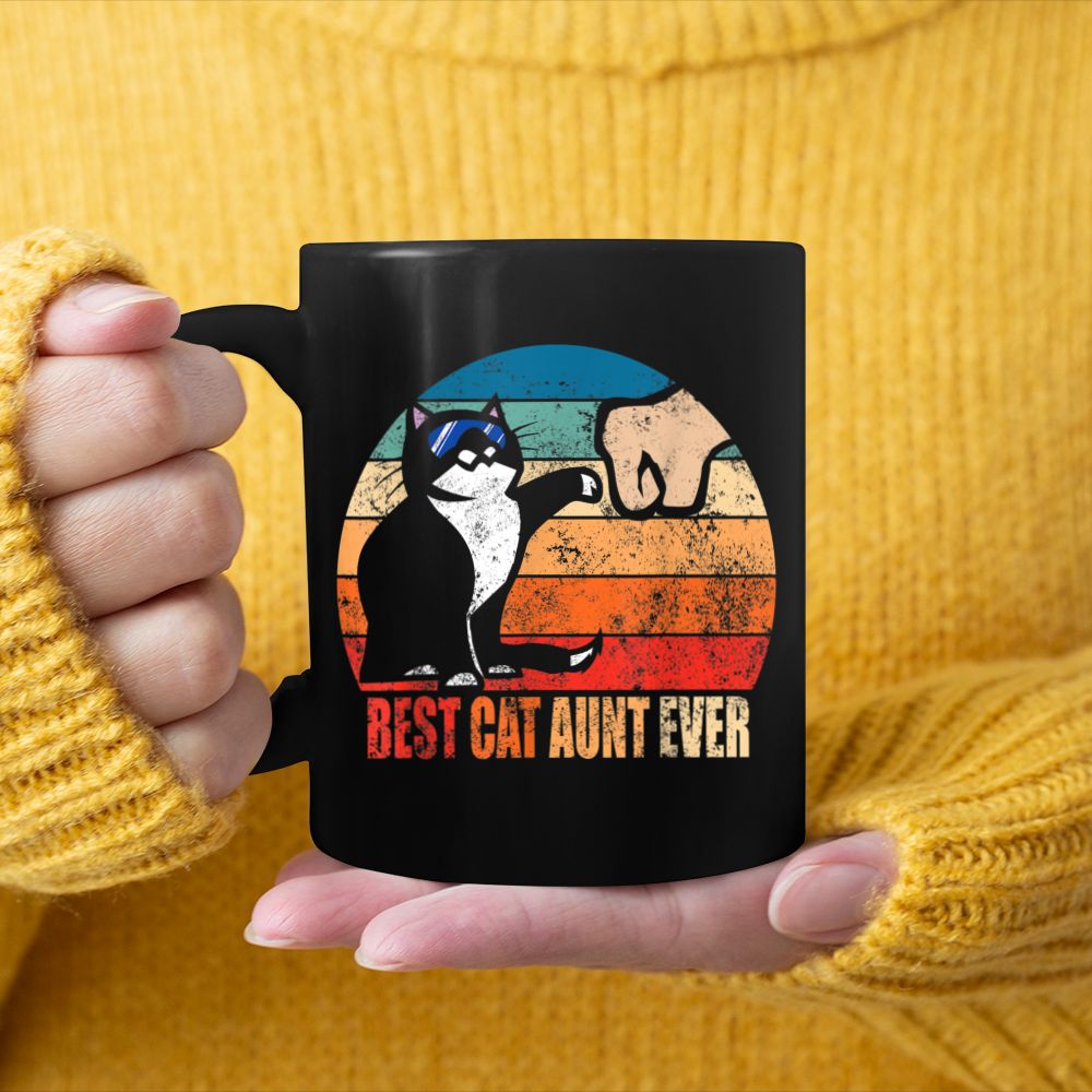 Best Cat Aunt Ever with Funny Fist Bump Retro Black Mug