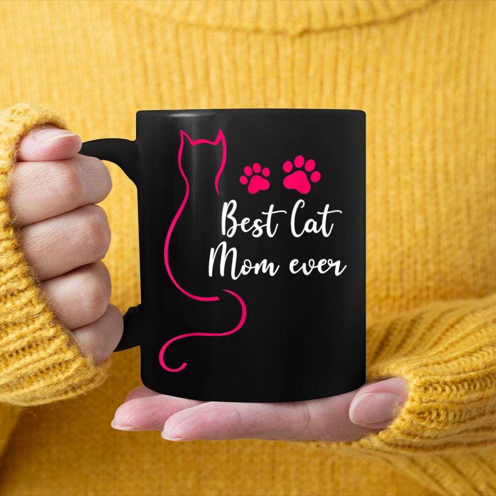 Best Cat Mom Ever Pink Kitten Lover Mothers Day 2023 Black Mug