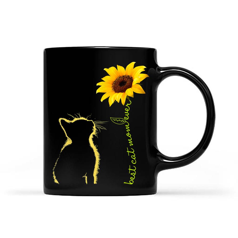 Best Cat Mom Ever Sunflower Mother's Days for Cat Lover (1) Black Mug