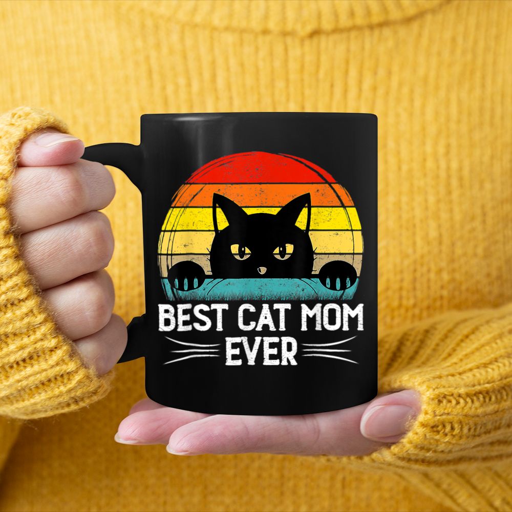 Best Cat Mom Ever Vintage Retro Funny Mothers Day Cat Black Mug