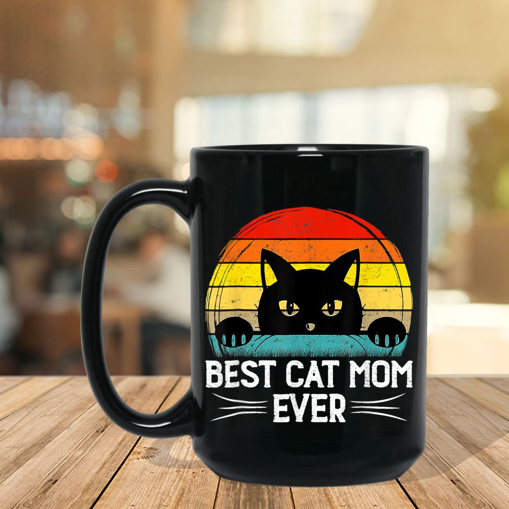 Best Cat Mom Ever Vintage Retro Funny Mothers Day Cat Black Mug