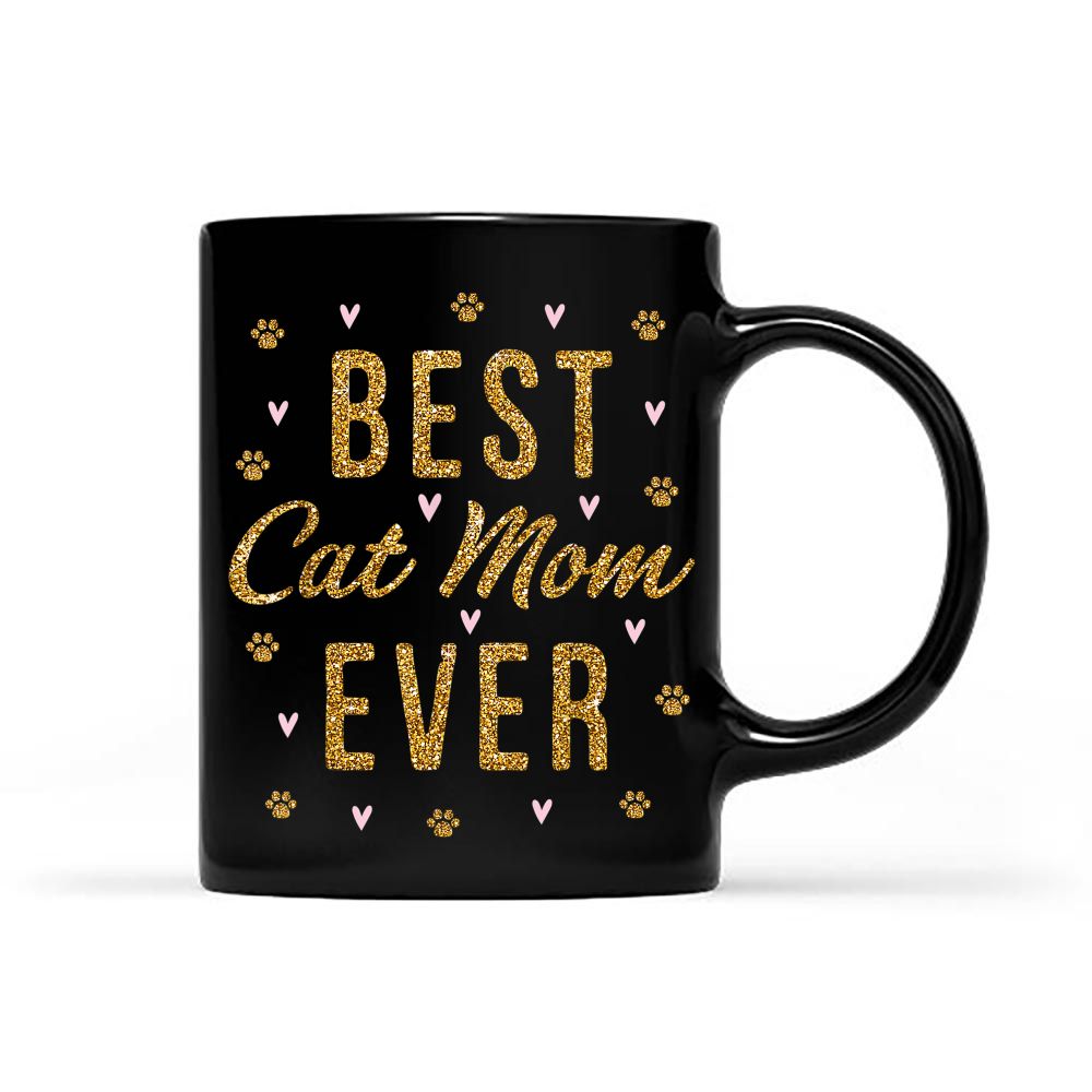 Best Cat Mom Evers Cute Love Heart Print Cat Mama Black Mug