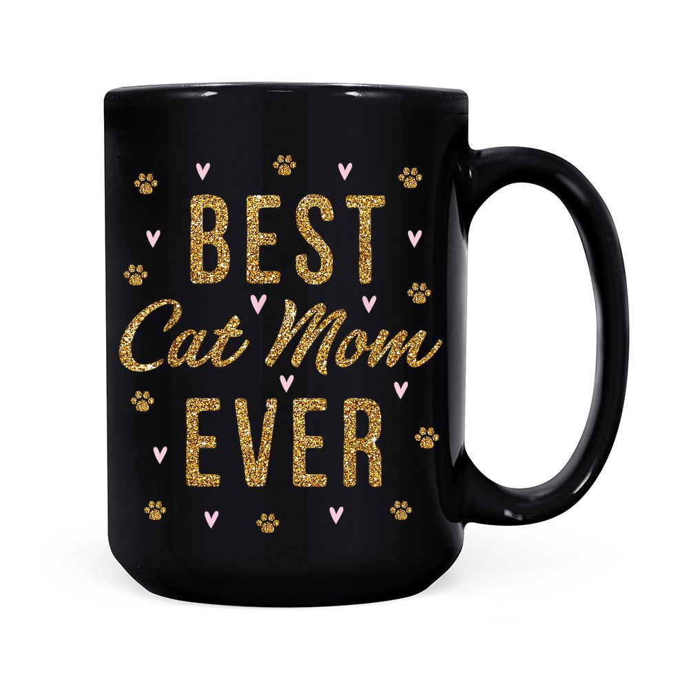 Best Cat Mom Evers Cute Love Heart Print Cat Mama Black Mug
