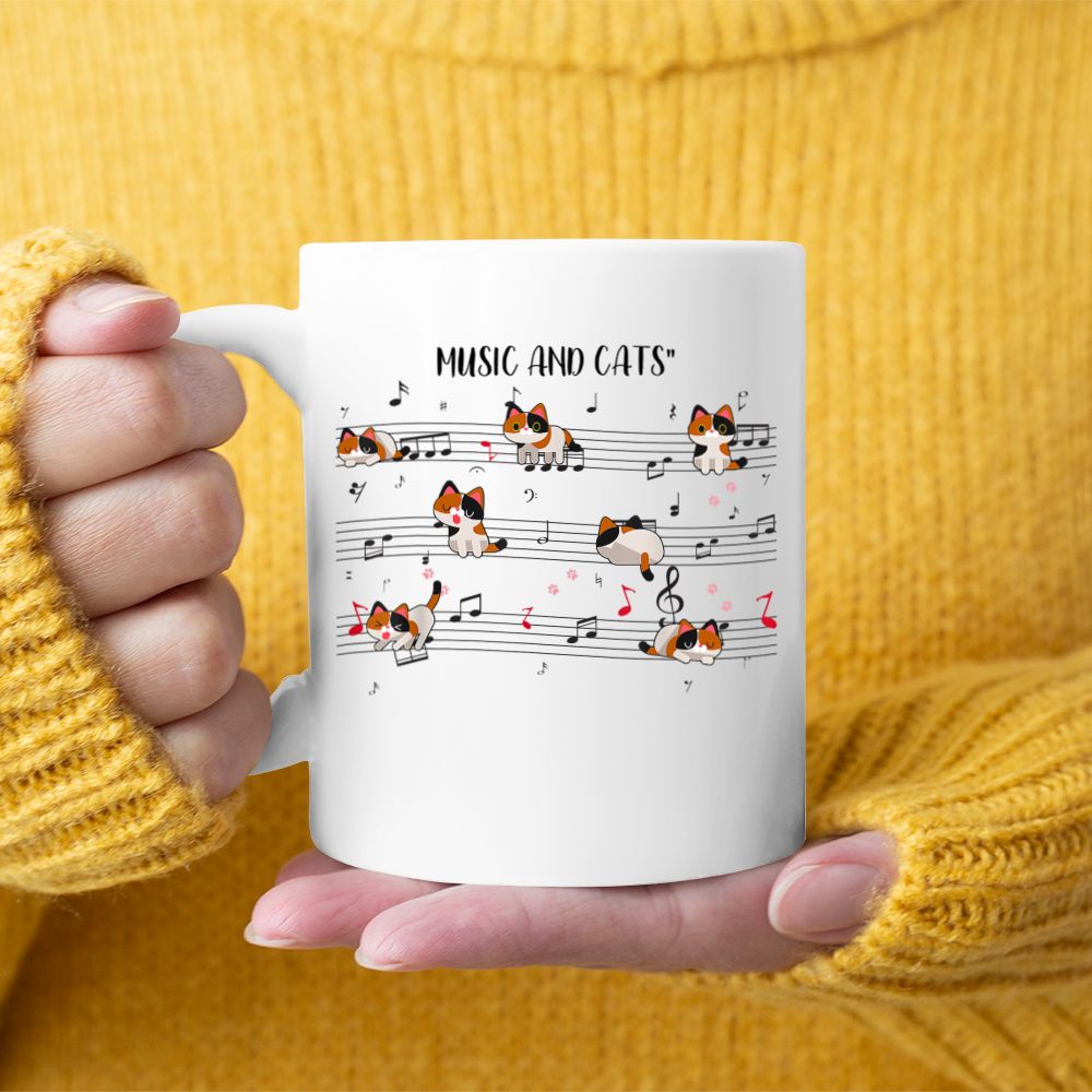 Calico Cat Playing Music Note Cats For Cat Dad Cat Mom Black Mug