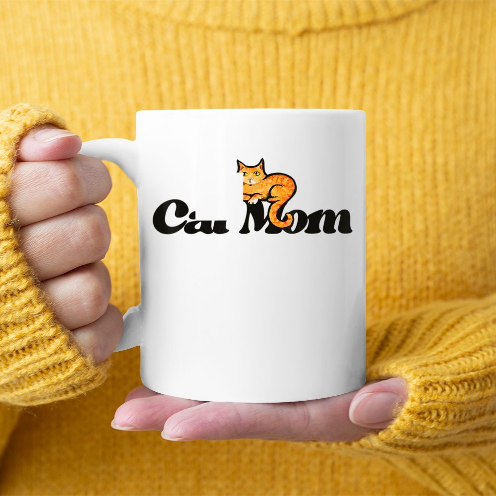 Cat Mom Caturday Designs Fun Orange Tabby Black Mug
