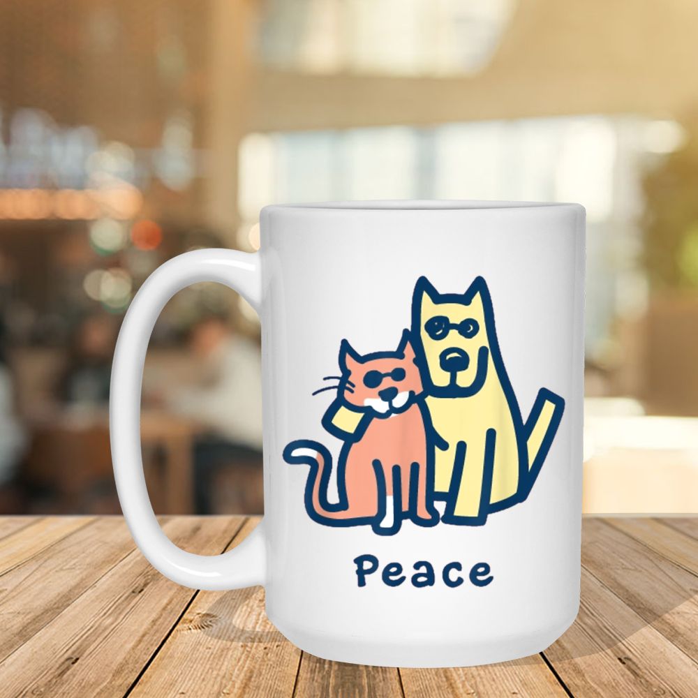 Cat Mom Dog Mom Peace Together I Love Pets Black Mug