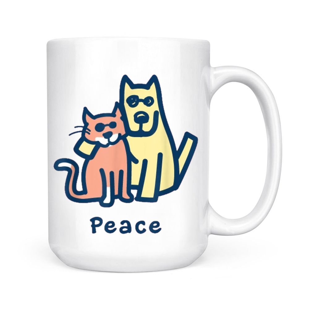 Cat Mom Dog Mom Peace Together I Love Pets Black Mug