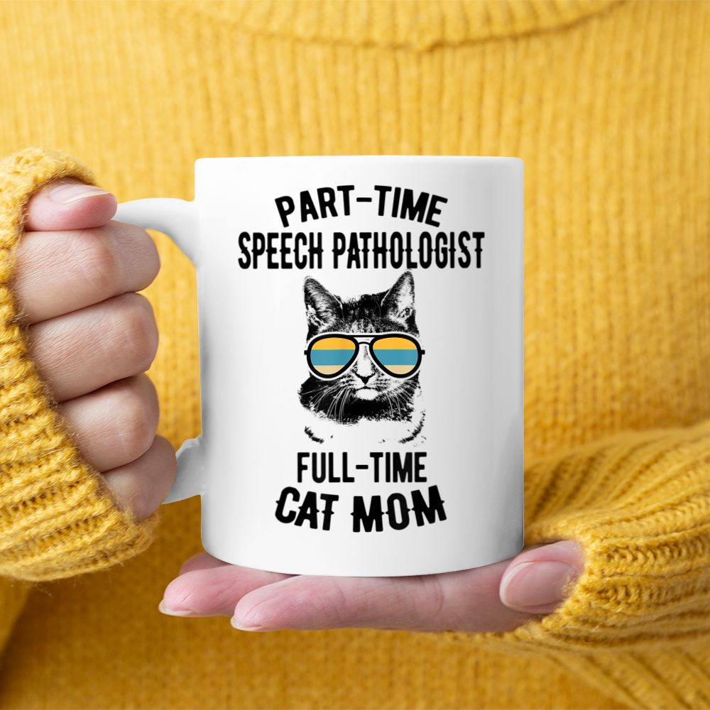 Cat Mom SLP, Funny Speech Language Pathologist Black Mug