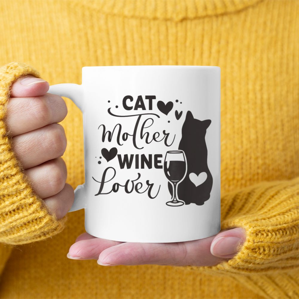 Cat Mother Wine Lover Alcohol Cat Mom Cat Lady Cat Lover Black Mug