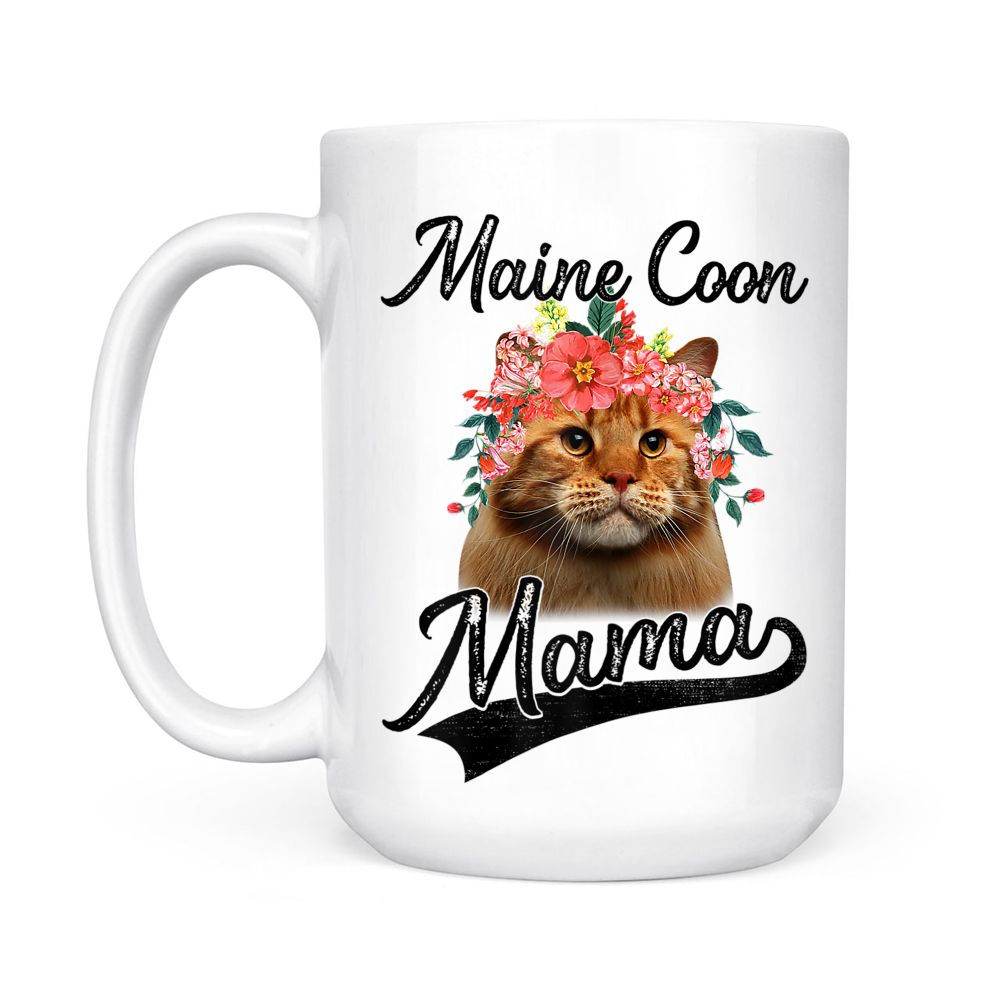 Cute Maine Coon Mama Flower Graphic Cat Lovers Black Mug