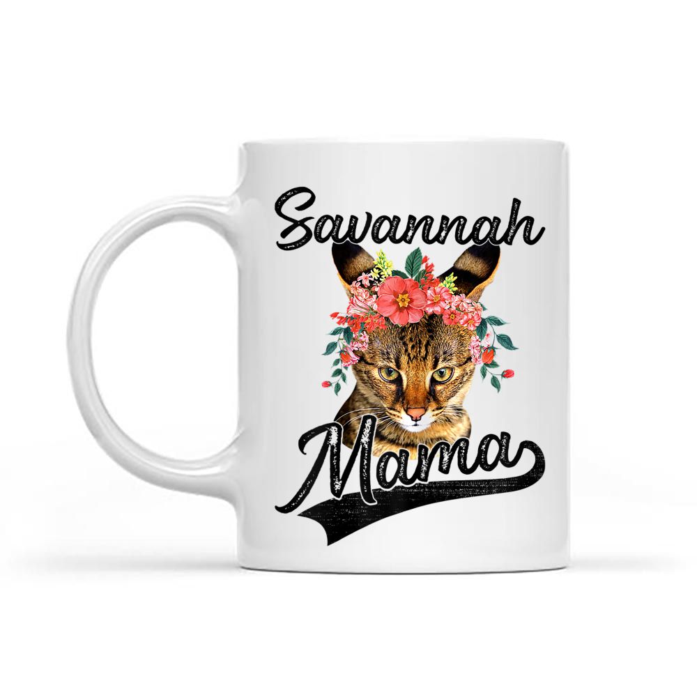 Cute Savannah Mama Flower Graphic Kitten Cat Lover Black Mug