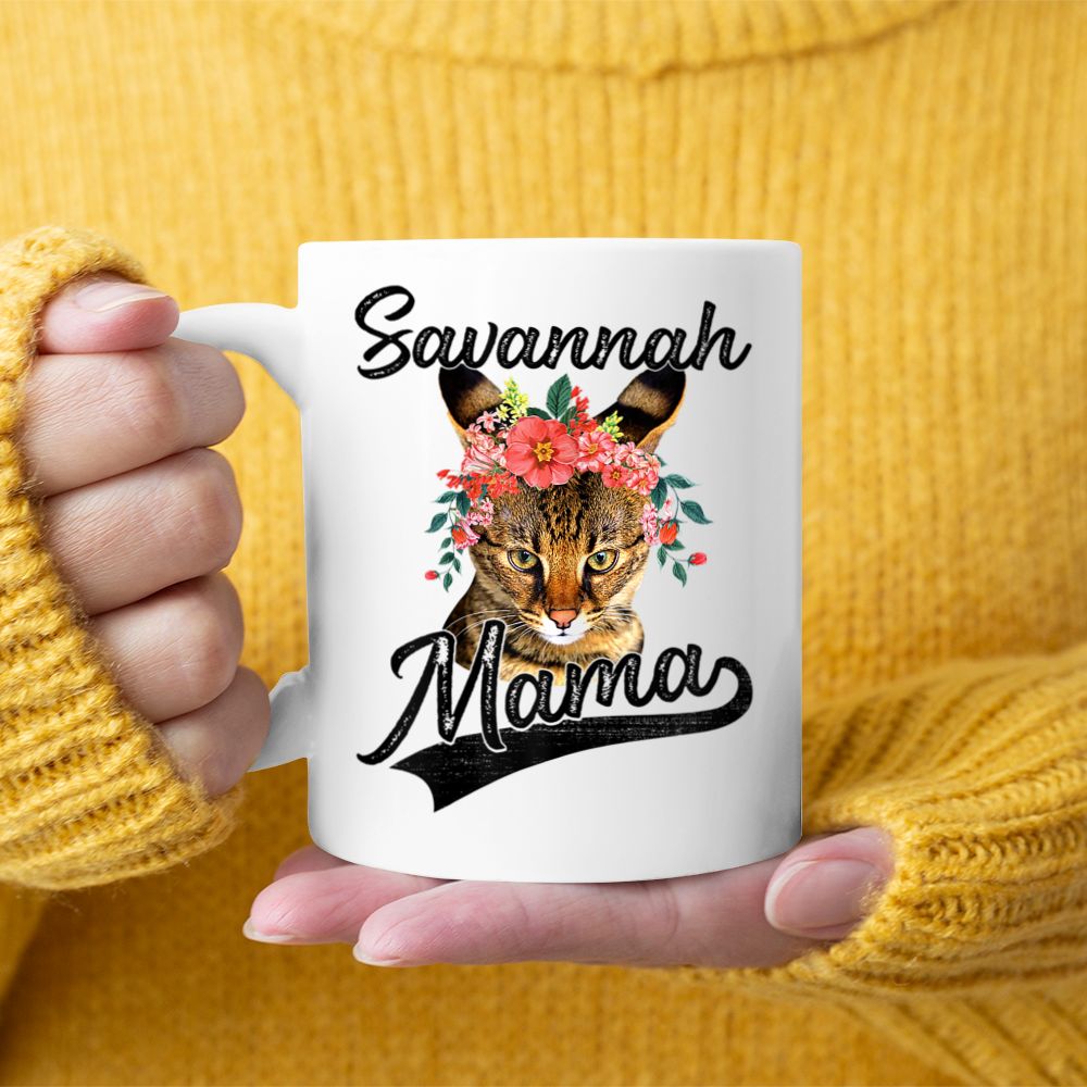 Cute Savannah Mama Flower Graphic Kitten Cat Lover Black Mug
