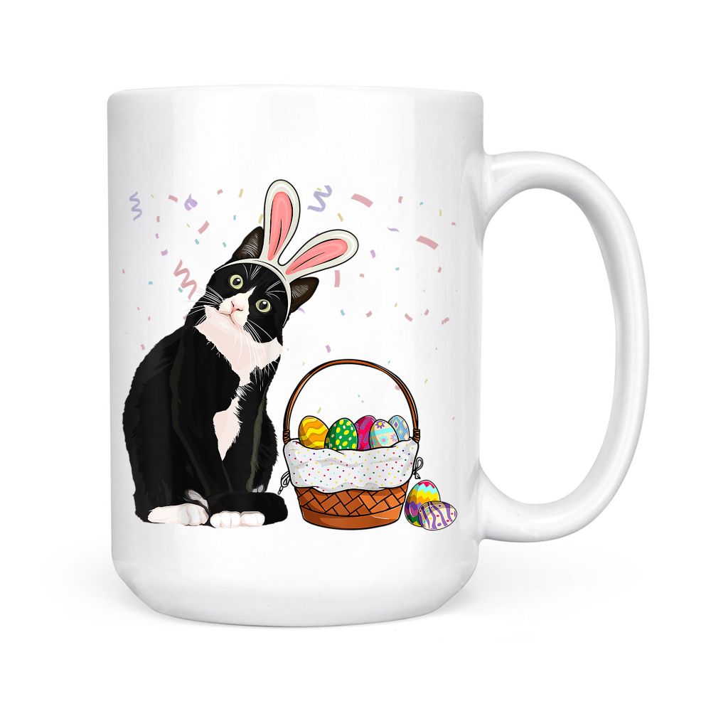 Easter Day Cat Bunny Ears Eggs Easter Rabbit Black Mug