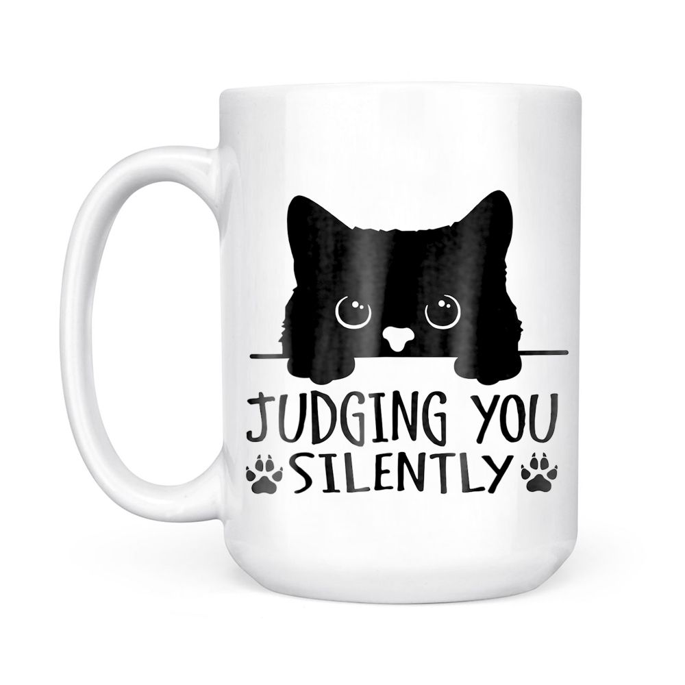 Funny Black Cat Judging You Silently Sarcastic Cat Mom (1) Black Mug