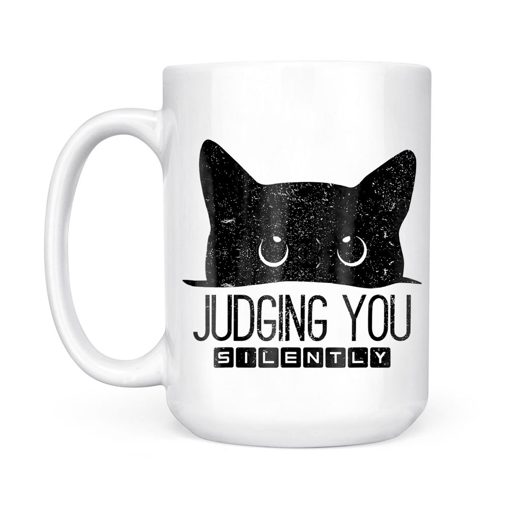 Funny Black Cat Judging You Silently Sarcastic Cat Mom Black Mug