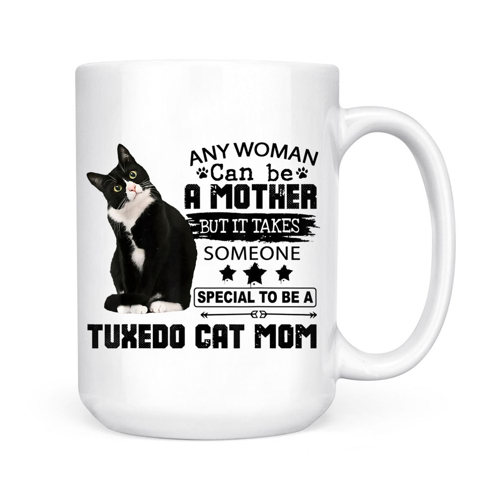 Funny Tuxedo Cat Mom Quote Tuxie Cat Black Mug