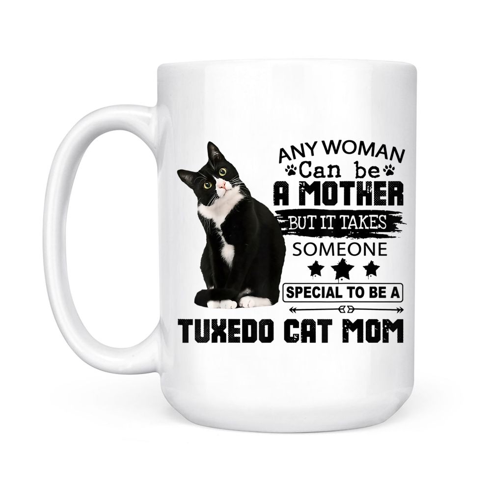 Funny Tuxedo Cat Mom Quote Tuxie Cat Black Mug