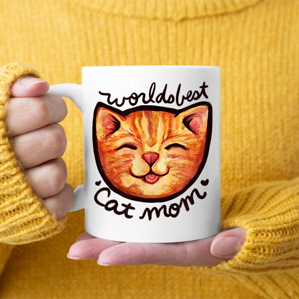 Happy Orange Tabby Cat Mom Black Mug