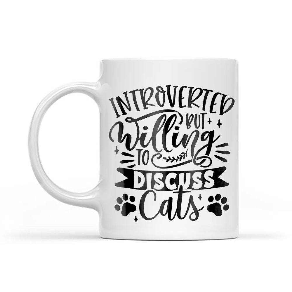 Introverted But Willing To Discuss Cats, Cat Mom Lover Owner Black Mug