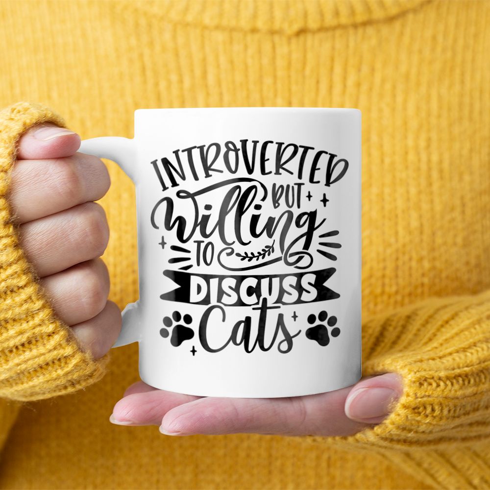 Introverted But Willing To Discuss Cats, Cat Mom Lover Owner Black Mug