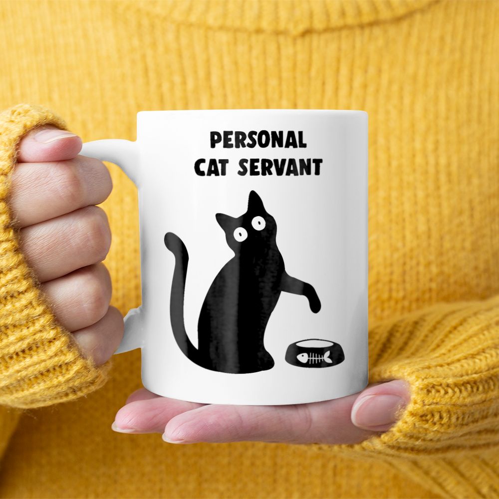 Personal Cat Servant - black Cat Lover - cat mom dad Black Mug