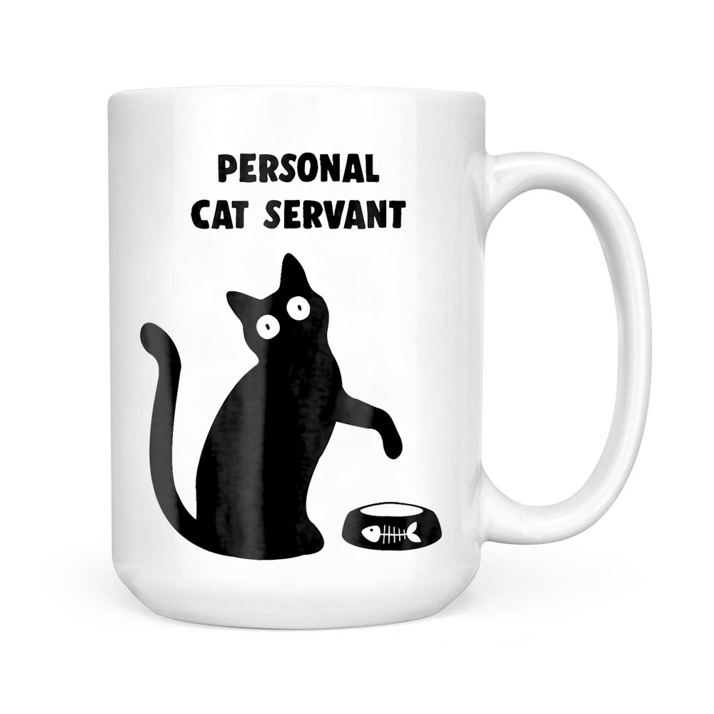 Personal Cat Servant - black Cat Lover - cat mom dad Black Mug