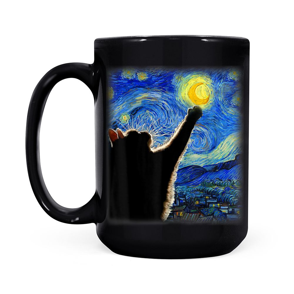 Starry Night Cat, Van Gogh Cat, Cat Lover, Cat Mom, Cat Dad (1) Black Mug
