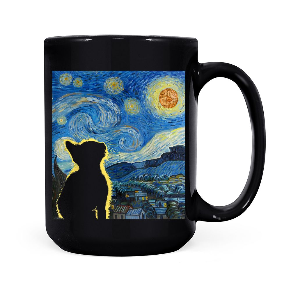 Starry Night Cat, Van Gogh Cat, Cat Lover, Cat Mom, Cat Dad Black Mug