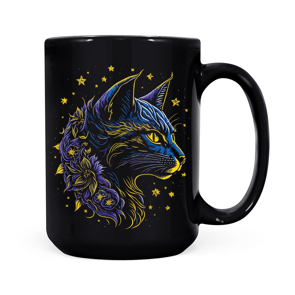 Starry Night Cat, Van Gogh Cat, Cat Mom, Cat Dad, Cat Lover (1) Black Mug