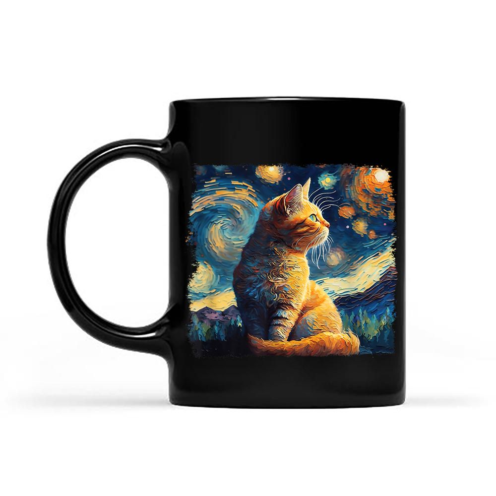 Starry Night Cat Van Gogh Cat Lover Cat Mom Cat Dad Funny Black Mug