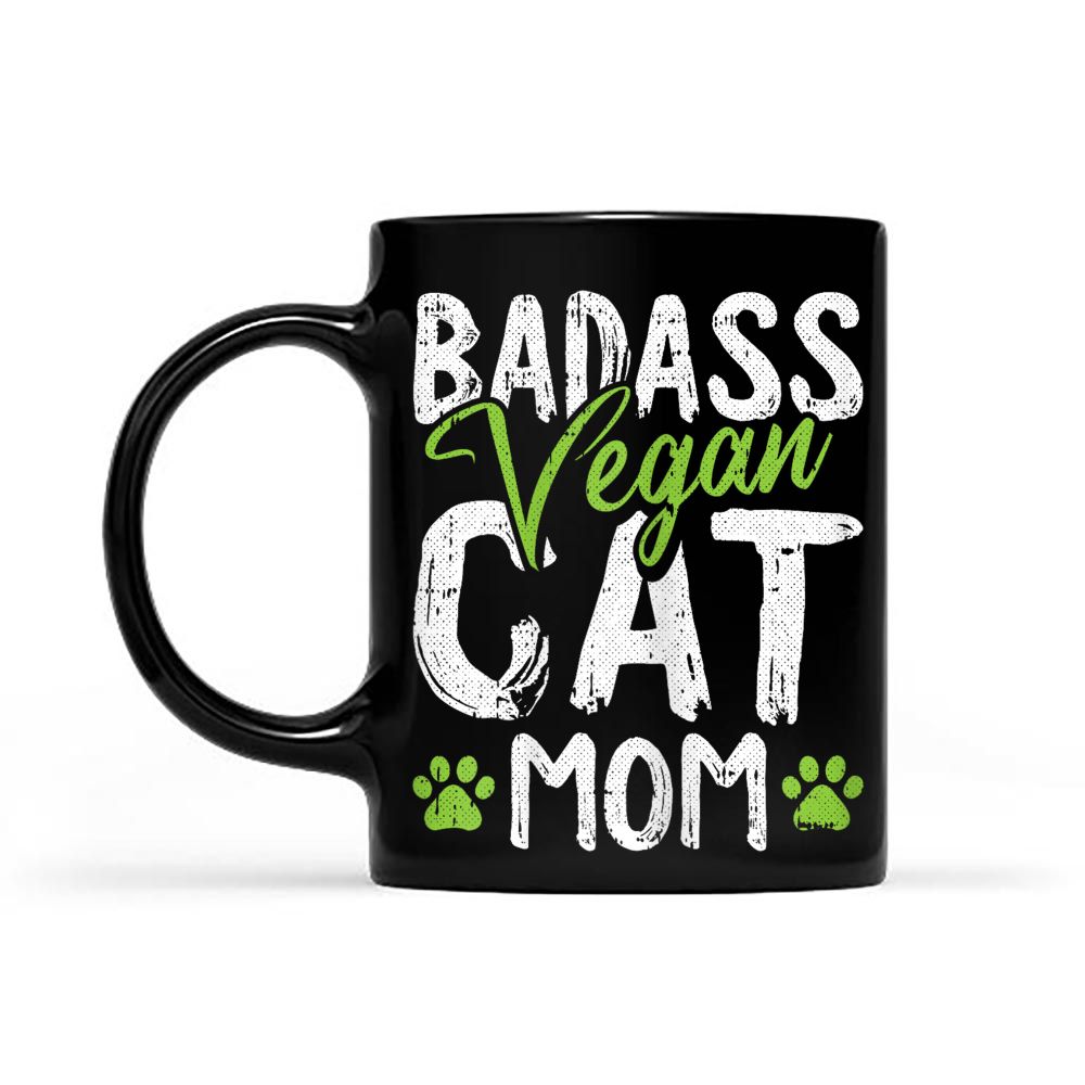 Womens Vegan Cat Mom Mothers-Day Badass Mama Paw Print Kitten Lover Black Mug