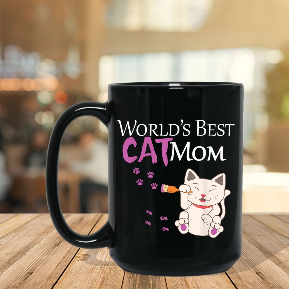 World's Best Cat Mom Cute Lady Black Mug