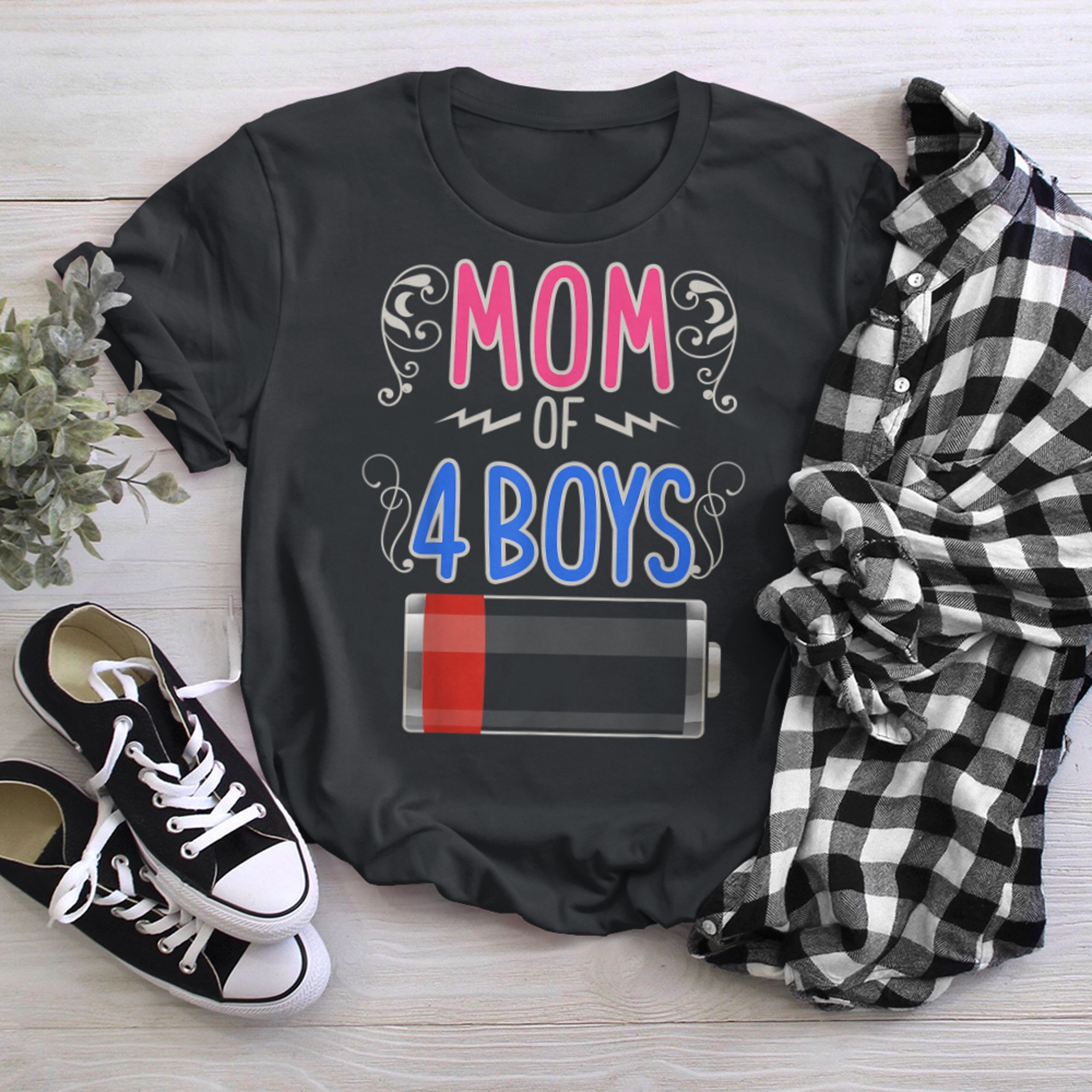Mom Of Low Battery Four Mom Mama Mother t-shirt black