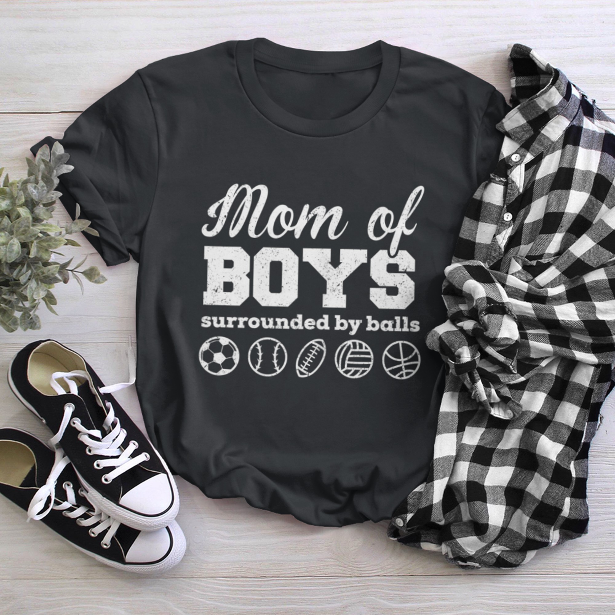 Mom Of Surrounded By Balls Funny Mama Life Mother's Day t-shirt black