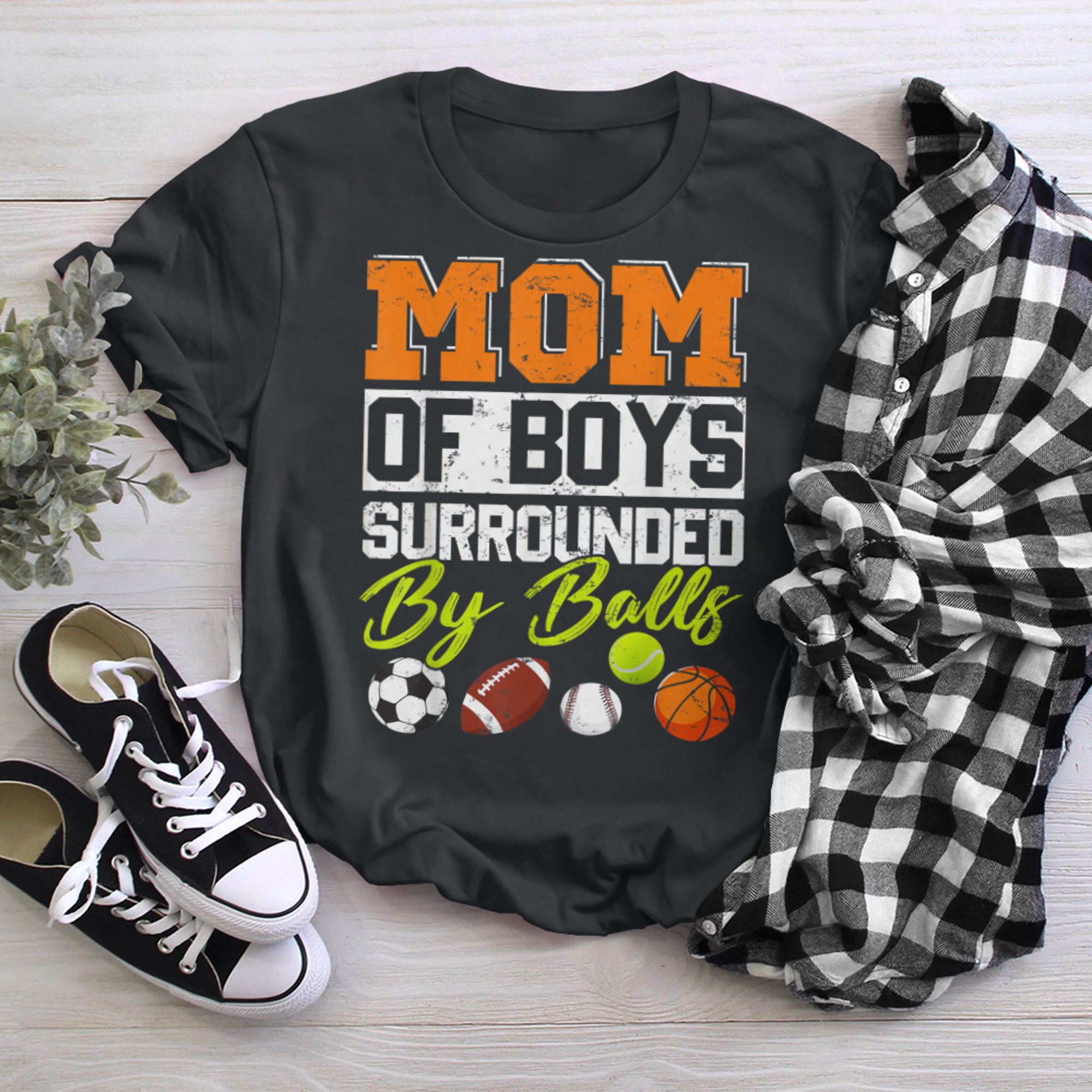 Mom Of Surrounded By Balls Sport Football Tennis Lover t-shirt black