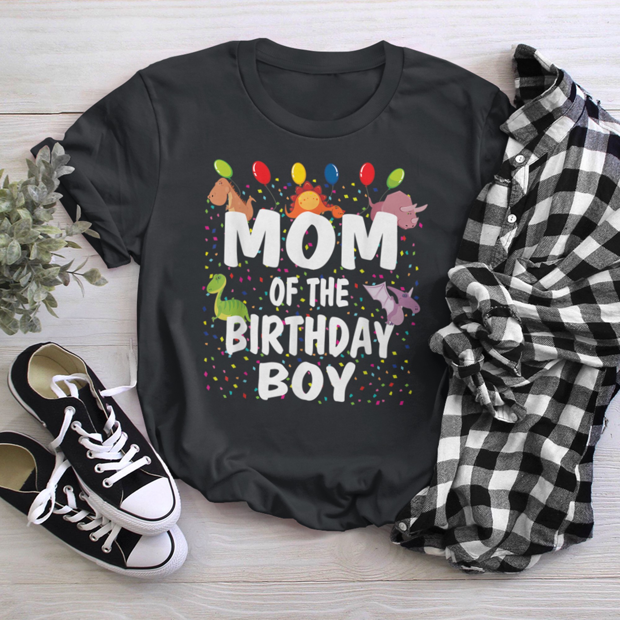 Mom Of The Birthday Dino Theme B-day Party t-shirt black