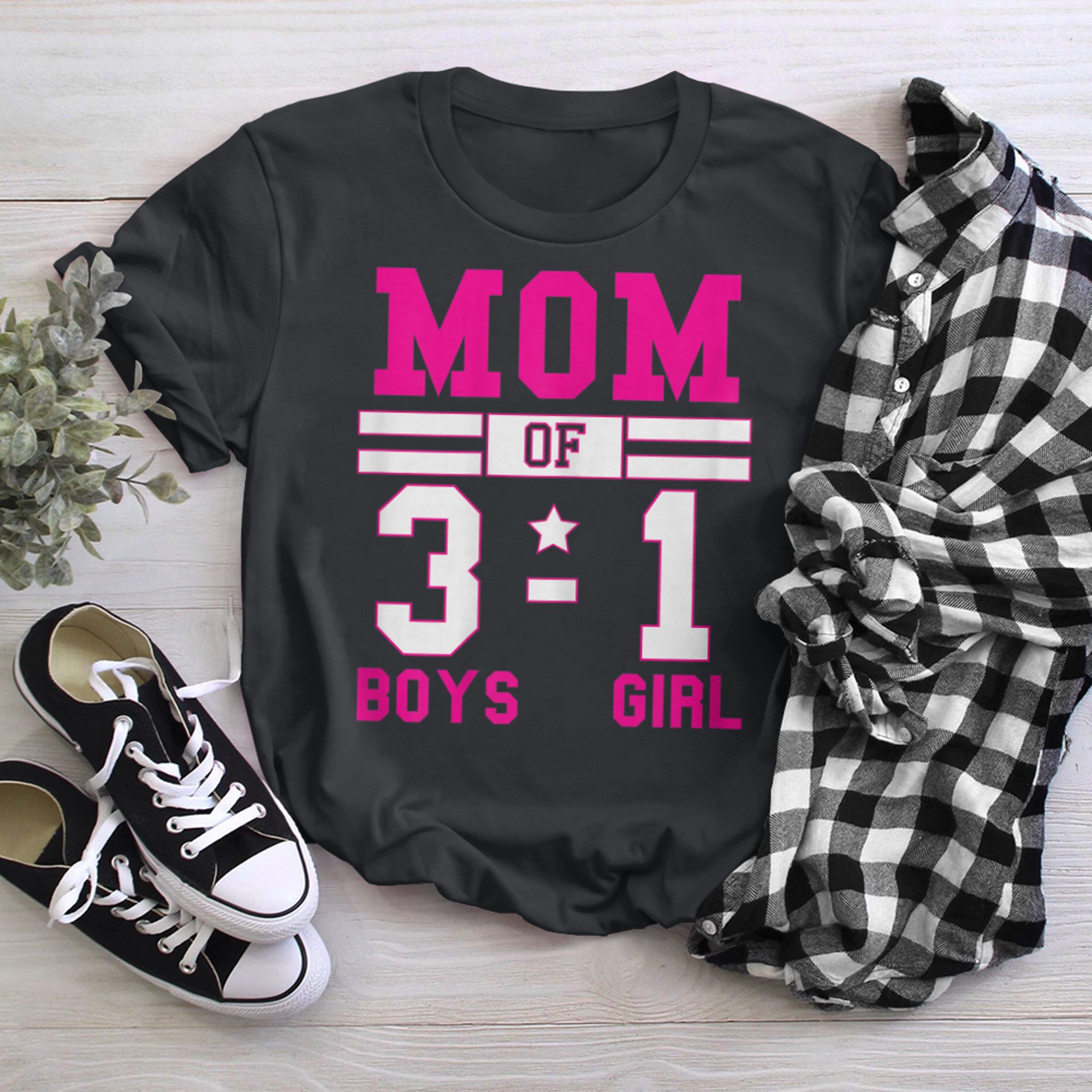 Mom of Three and One Cheerleader Style t-shirt black