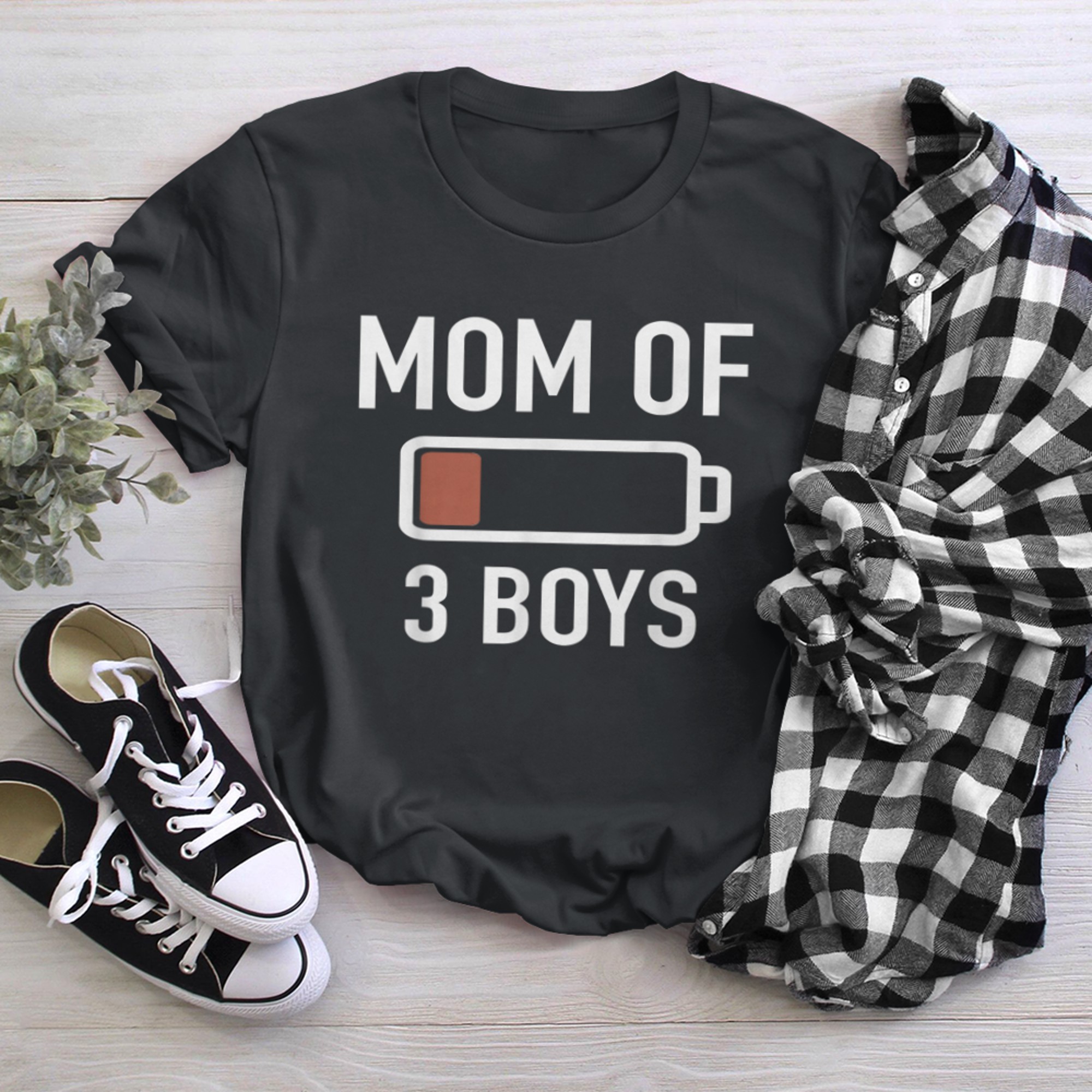 Mom Of Three Battery Empty Mum with Sons Battery (1) t-shirt black