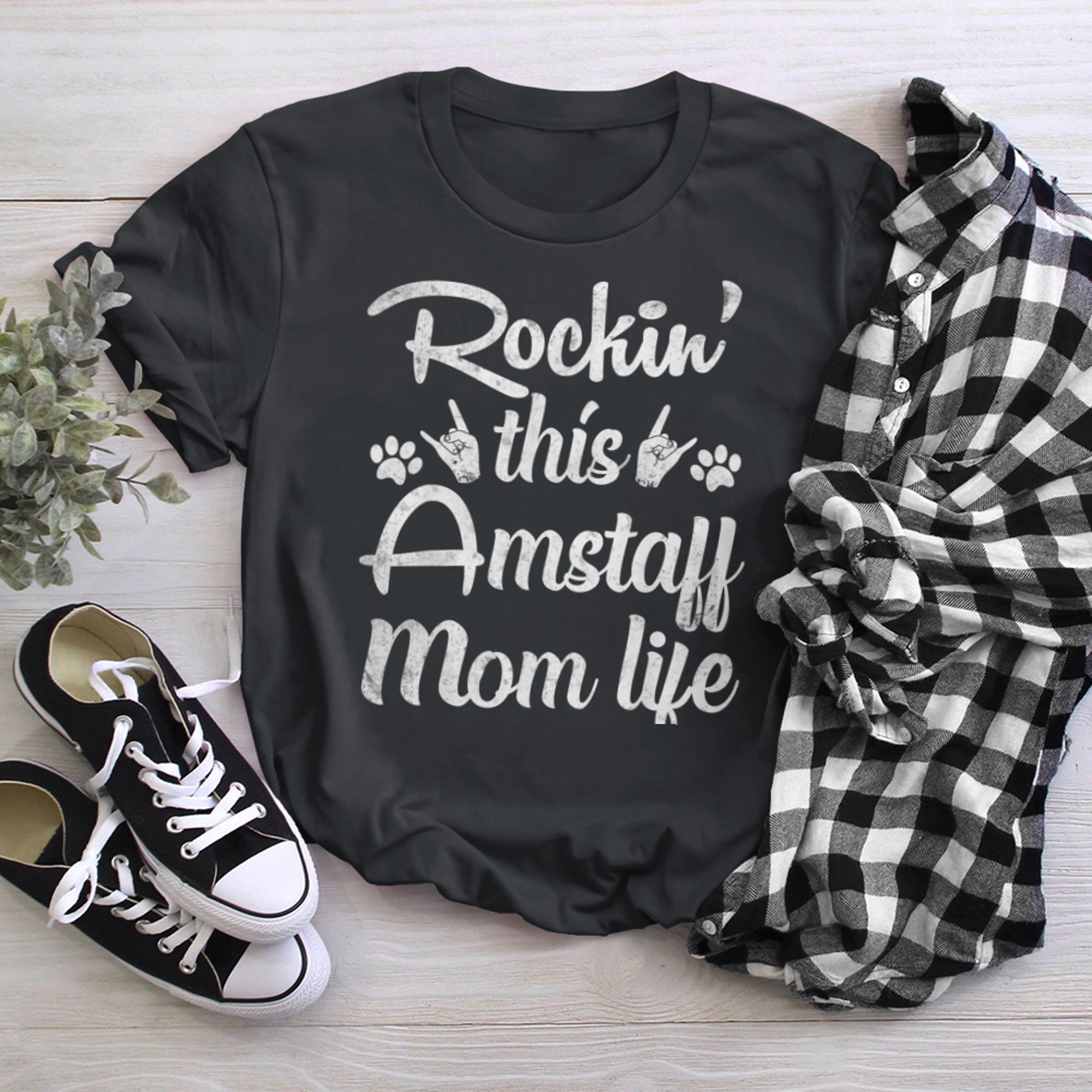 Amstaff Mom Rockin' This Dog Mom life Best Owner Mother day t-shirt black