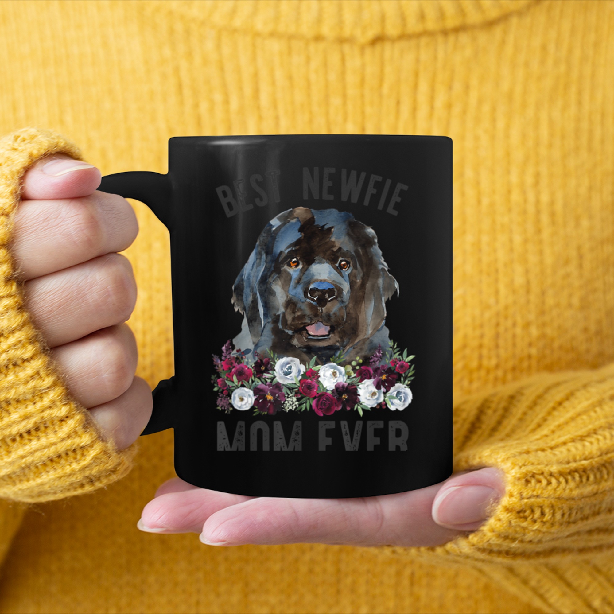 Best Newfie Mom Ever Floral Newfoundland Dog mug black
