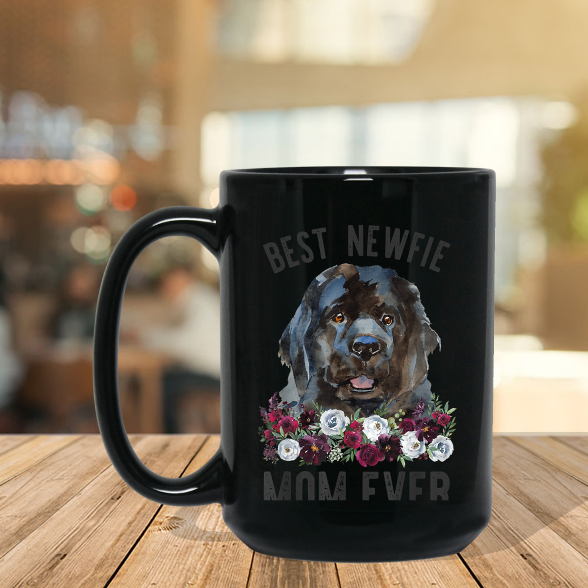 Best Newfie Mom Ever Floral Newfoundland Dog mug black