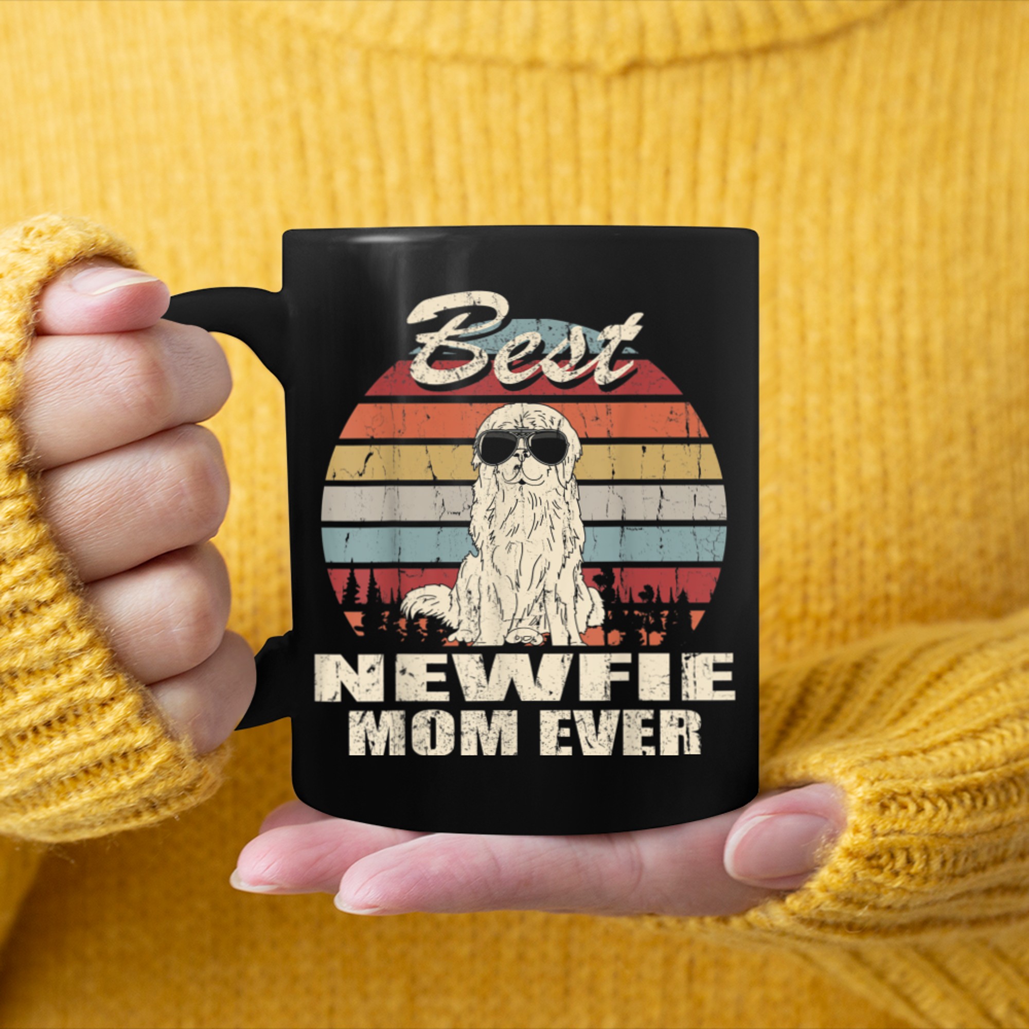 Best Newfie Mom Ever Vintage Retro Dog Mom mug black